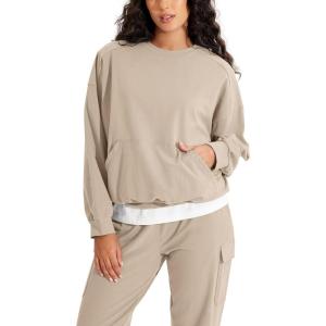imageODODOS Purevibe Cotton Oversized Sweatshirts Womens Crew Neck Long Sleeve Pullover Tops with Kangaroo PocketPlaza Taupe