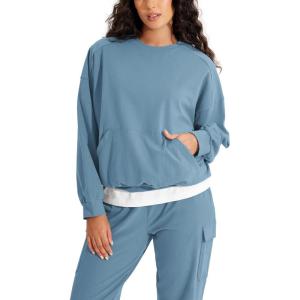imageODODOS Purevibe Cotton Oversized Sweatshirts Womens Crew Neck Long Sleeve Pullover Tops with Kangaroo PocketSteel Blue