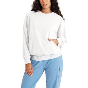 imageODODOS Purevibe Cotton Oversized Sweatshirts Womens Crew Neck Long Sleeve Pullover Tops with Kangaroo PocketWhite