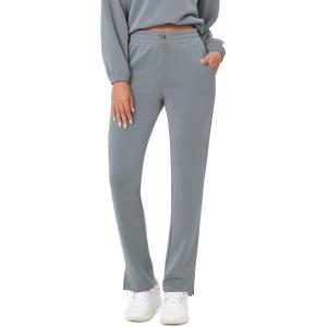 imageODODOS Womens Modal Soft SplitHem High Waist Pants with Pockets Adjustable Shockcord Casual Lounge PantsGrey Blue