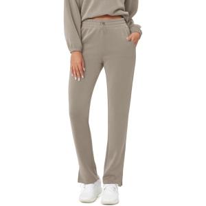 imageODODOS Womens Modal Soft SplitHem High Waist Pants with Pockets Adjustable Shockcord Casual Lounge PantsKhaki