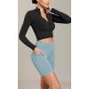 imageODODOS Cloud Feeling Cross Waist Yoga Shorts with Pockets for Women 6quot Crossover High Waist Lounge Biker ShortsChambray