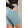 imageODODOS Cloud Feeling Cross Waist Yoga Shorts with Pockets for Women 6quot Crossover High Waist Lounge Biker ShortsChambray