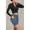 imageODODOS Cloud Feeling Cross Waist Yoga Shorts with Pockets for Women 6quot Crossover High Waist Lounge Biker ShortsInk Blue