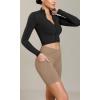 imageODODOS Cloud Feeling Cross Waist Yoga Shorts with Pockets for Women 6quot Crossover High Waist Lounge Biker ShortsLight Brown