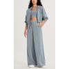 imageODODOS Womens Modal Soft Extra Wide Leg Pants with Pockets Drawstring High Waist PullOn Casual PantsGrey Blue