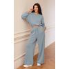 imageODODOS Womens Modal Soft Extra Wide Leg Pants with Pockets Drawstring High Waist PullOn Casual PantsGrey Blue