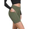 imageODODOS Cloud Feeling Cross Waist Yoga Shorts with Pockets for Women 6quot Crossover High Waist Lounge Biker ShortsDark Olive
