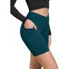 imageODODOS Cloud Feeling Cross Waist Yoga Shorts with Pockets for Women 6quot Crossover High Waist Lounge Biker ShortsForest Teal