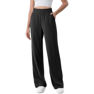 imageODODOS Chiffon Flowy Wide Leg Pants for Women Lightweight High Waist PullOn Pants with Pockets 27quot  29quot 31quot InseamBlack