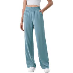 imageODODOS Chiffon Flowy Wide Leg Pants for Women Lightweight High Waist PullOn Pants with Pockets 27quot  29quot 31quot InseamBrittany Blue