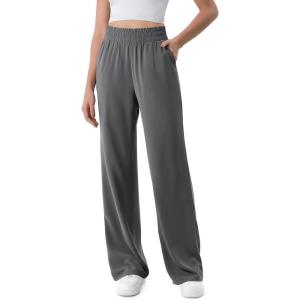 imageODODOS Chiffon Flowy Wide Leg Pants for Women Lightweight High Waist PullOn Pants with Pockets 27quot  29quot 31quot InseamCharcoal