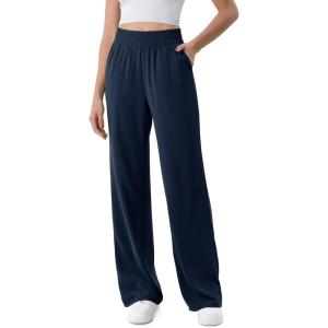 imageODODOS Chiffon Flowy Wide Leg Pants for Women Lightweight High Waist PullOn Pants with Pockets 27quot  29quot 31quot InseamDark Blue