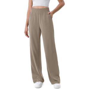 imageODODOS Chiffon Flowy Wide Leg Pants for Women Lightweight High Waist PullOn Pants with Pockets 27quot  29quot 31quot InseamDune