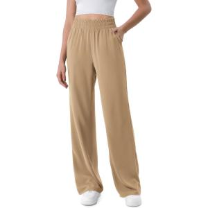 imageODODOS Chiffon Flowy Wide Leg Pants for Women Lightweight High Waist PullOn Pants with Pockets 27quot  29quot 31quot InseamKhaki