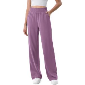 imageODODOS Chiffon Flowy Wide Leg Pants for Women Lightweight High Waist PullOn Pants with Pockets 27quot  29quot 31quot InseamPurple