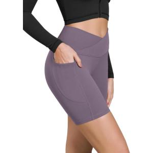 imageODODOS Cloud Feeling Cross Waist Yoga Shorts with Pockets for Women 6quot Crossover High Waist Lounge Biker ShortsAsh Violet