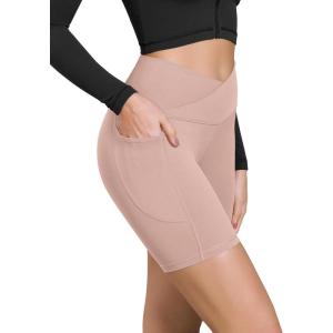 imageODODOS Cloud Feeling Cross Waist Yoga Shorts with Pockets for Women 6quot Crossover High Waist Lounge Biker ShortsDusty Pink