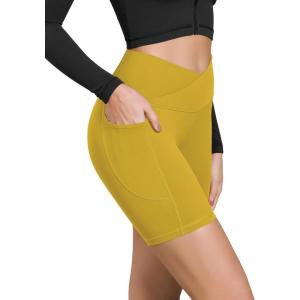 imageODODOS Cloud Feeling Cross Waist Yoga Shorts with Pockets for Women 6quot Crossover High Waist Lounge Biker ShortsMango Mint