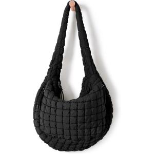 imageODODOS Quilted Carryall Tote Bag for Women Crossbody Large Hobo Lightweight Padding Shoulder BagBlack