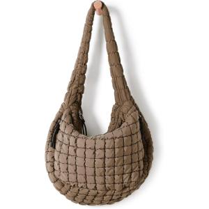 imageODODOS Quilted Carryall Tote Bag for Women Crossbody Large Hobo Lightweight Padding Shoulder BagBrown