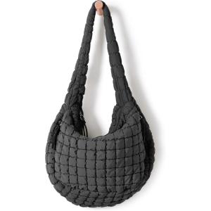 imageODODOS Quilted Carryall Tote Bag for Women Crossbody Large Hobo Lightweight Padding Shoulder BagCharcoal