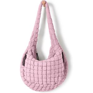 imageODODOS Quilted Carryall Tote Bag for Women Crossbody Large Hobo Lightweight Padding Shoulder BagFragrant Lilac