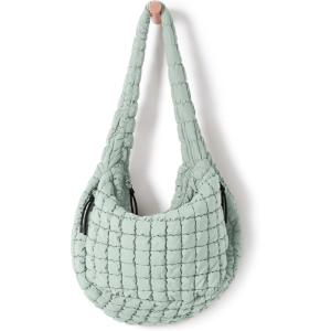 imageODODOS Quilted Carryall Tote Bag for Women Crossbody Large Hobo Lightweight Padding Shoulder BagLight Green