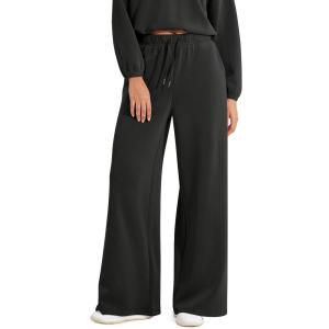 imageODODOS Womens Modal Soft Extra Wide Leg Pants with Pockets Drawstring High Waist PullOn Casual PantsBlack