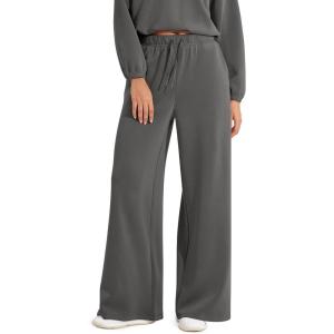 imageODODOS Womens Modal Soft Extra Wide Leg Pants with Pockets Drawstring High Waist PullOn Casual PantsCharcoal