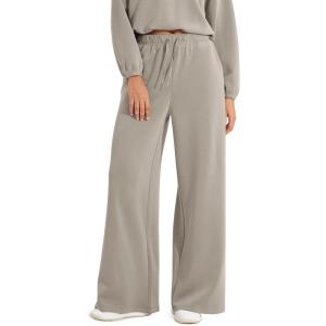 imageODODOS Womens Modal Soft Extra Wide Leg Pants with Pockets Drawstring High Waist PullOn Casual PantsKhaki