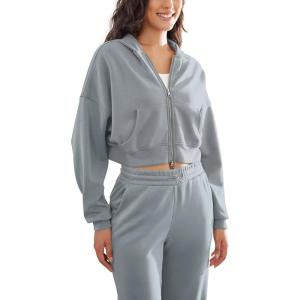 imageODODOS Womens Modal Soft FullZip Cropped Hoodies with Pockets Long Sleeve Crop Casual SweatshirtsGrey Blue