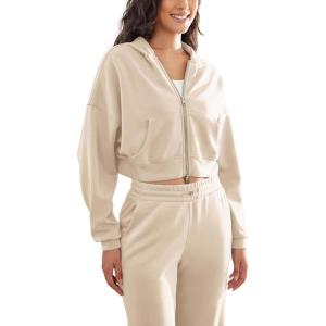 imageODODOS Womens Modal Soft FullZip Cropped Hoodies with Pockets Long Sleeve Crop Casual SweatshirtsIvory