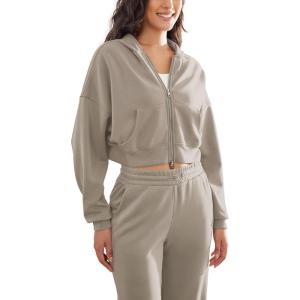imageODODOS Womens Modal Soft FullZip Cropped Hoodies with Pockets Long Sleeve Crop Casual SweatshirtsKhaki
