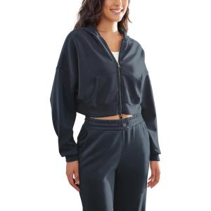 imageODODOS Womens Modal Soft FullZip Cropped Hoodies with Pockets Long Sleeve Crop Casual SweatshirtsNavy