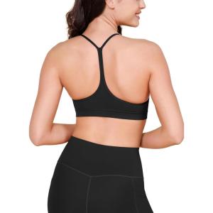imageODODOS Cloud Feeling Y Racerback Sports Bra for Women Wirefree Padded Strappy Yoga BraBlack