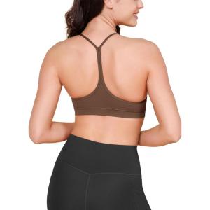 imageODODOS Cloud Feeling Y Racerback Sports Bra for Women Wirefree Padded Strappy Yoga BraBrunette