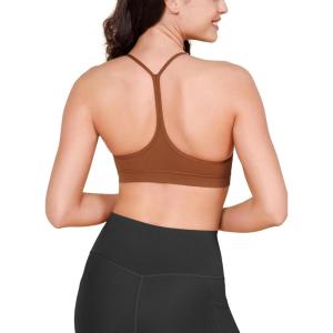 imageODODOS Cloud Feeling Y Racerback Sports Bra for Women Wirefree Padded Strappy Yoga BraCaramel