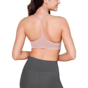 imageODODOS Cloud Feeling Y Racerback Sports Bra for Women Wirefree Padded Strappy Yoga BraDusty Pink