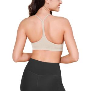 imageODODOS Cloud Feeling Y Racerback Sports Bra for Women Wirefree Padded Strappy Yoga BraOat Milk