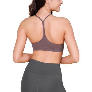 imageODODOS Cloud Feeling Y Racerback Sports Bra for Women Wirefree Padded Strappy Yoga BraPurple Taupe