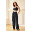 imageODODOS Womens Modal Soft Wide Leg Cargo Pants with Pockets Adjustable Shockcord High Waist Loose Jogger PantsBlack