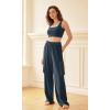 imageODODOS Womens Modal Soft Wide Leg Cargo Pants with Pockets Adjustable Shockcord High Waist Loose Jogger PantsNavy