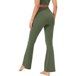 imageODODOS Cloud Feeling Flared Yoga Pants with Back Pocket for Women High Waist Casual Bootleg Lounge Pants 30quot32quot InseamDark Olive