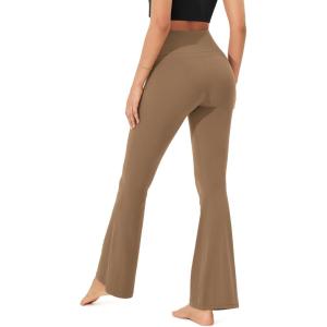 imageODODOS Cloud Feeling Flared Yoga Pants with Back Pocket for Women High Waist Casual Bootleg Lounge Pants 30quot32quot InseamLight Brown