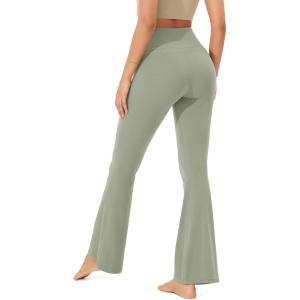 imageODODOS Cloud Feeling Flared Yoga Pants with Back Pocket for Women High Waist Casual Bootleg Lounge Pants 30quot32quot InseamLime Stone