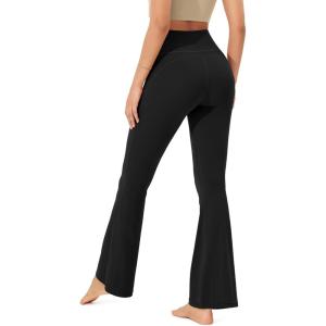 imageODODOS Cloud Feeling Flared Yoga Pants with Back Pocket for Women High Waist Casual Bootleg Lounge Pants 30quot32quot InseamOnyx Black Grey