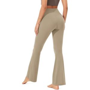 imageODODOS Cloud Feeling Flared Yoga Pants with Back Pocket for Women High Waist Casual Bootleg Lounge Pants 30quot32quot InseamShaker Beige