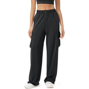 imageODODOS Womens Modal Soft Wide Leg Cargo Pants with Pockets Adjustable Shockcord High Waist Loose Jogger PantsBlack