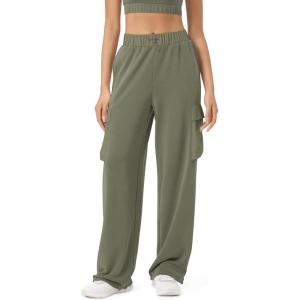 imageODODOS Womens Modal Soft Wide Leg Cargo Pants with Pockets Adjustable Shockcord High Waist Loose Jogger PantsDark Sage
